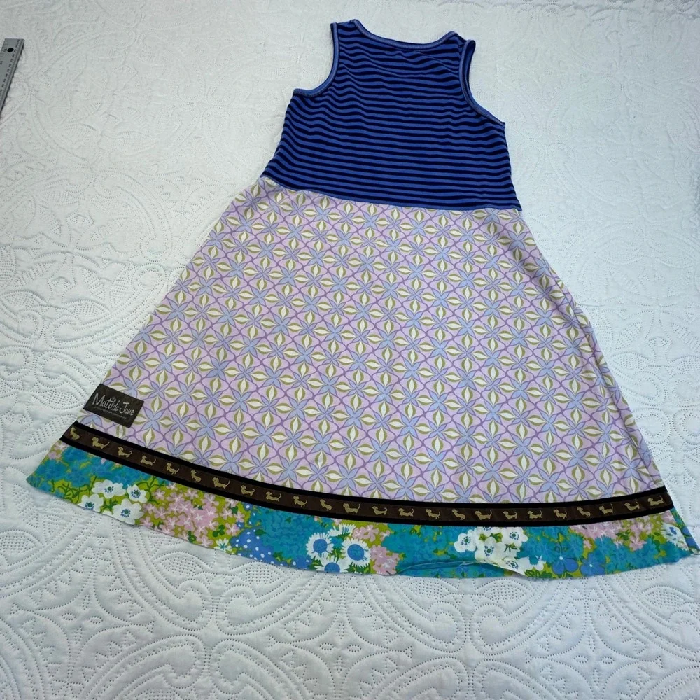 Matilda Jane Girls Size 12 Mixed Print Dachshund Ribbon Tank Dress Blue Purple
